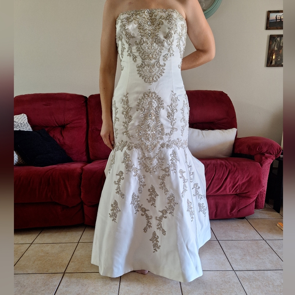 Wtoo Gold and White Strapless Embellished Wedding Gown